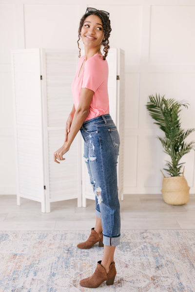 Boyfriend Fit Bodysuit in Coral