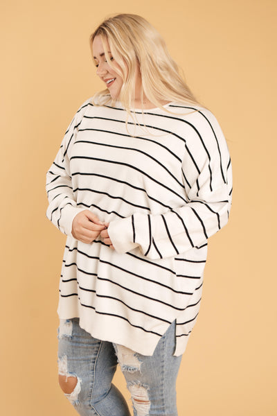 Brand New Attitude Striped Sweater Top in White