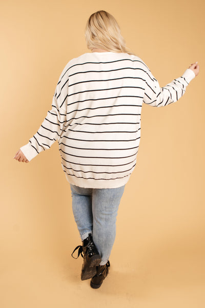 Brand New Attitude Striped Sweater Top in White