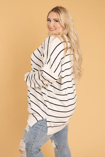 Brand New Attitude Striped Sweater Top in White