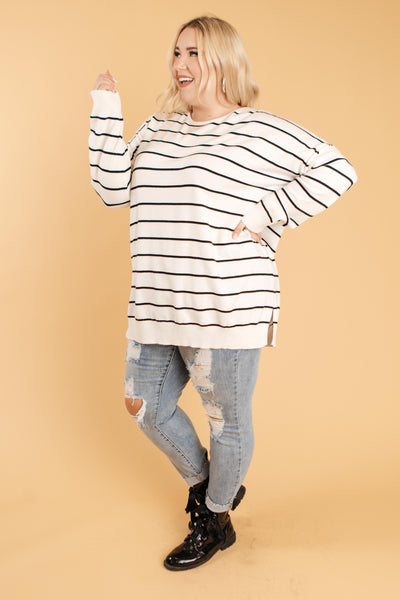 Brand New Attitude Striped Sweater Top in White