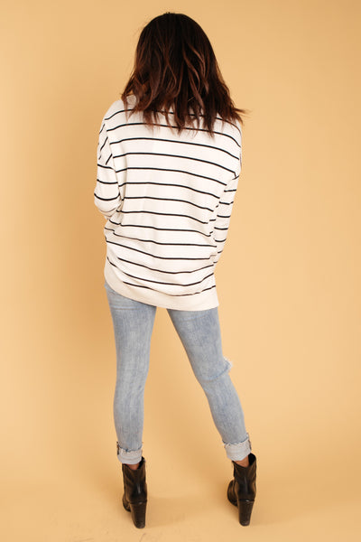 Brand New Attitude Striped Sweater Top in White