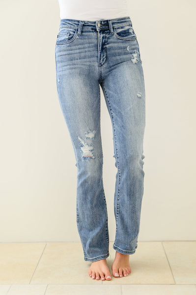 Brecken Hi-Waist Minimal Destroy Bootcut Jeans