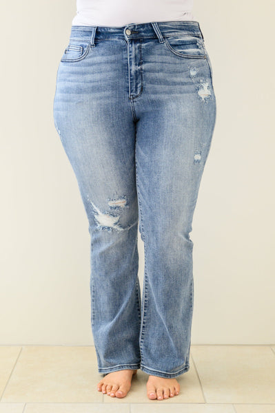 Brecken Hi-Waist Minimal Destroy Bootcut Jeans