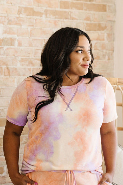 Brushed Knit Tie Dye Lounge Top In Coral