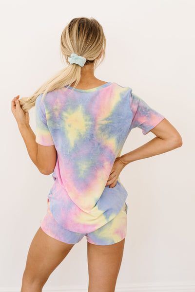 Brushed Knit Tie Dye Lounge Top In Blue