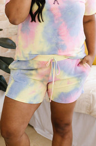 Brushed Knit Tie Dye Shorts In Blue