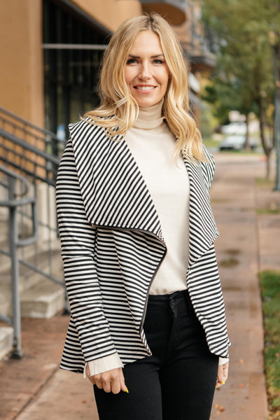 Business Casual Striped Jacket in Black