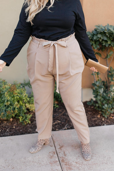 Business Woman Paperbag Pants in Khaki