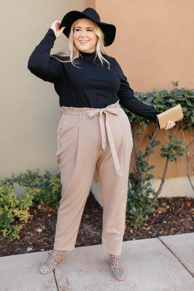 Business Woman Paperbag Pants in Khaki