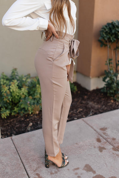 Business Woman Paperbag Pants in Khaki