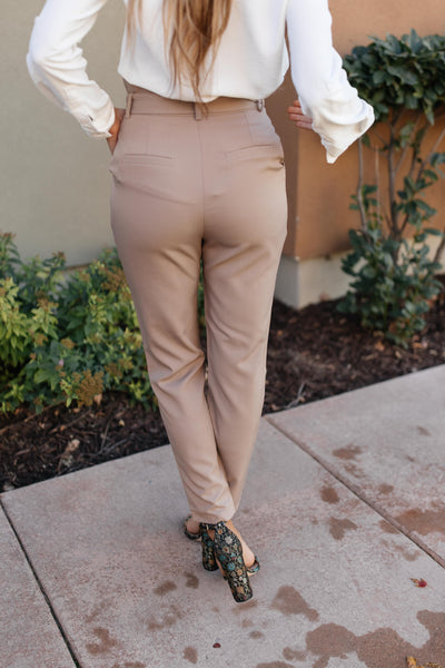 Business Woman Paperbag Pants in Khaki