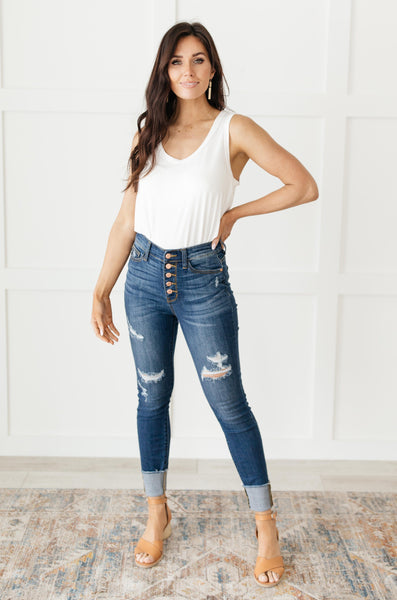 Button-Rise Springtime Jeans