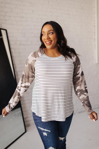 Camo & Stripes Raglan Top