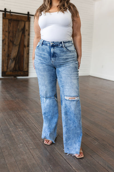 Carter High Rise Slit Hem Straight Jeans