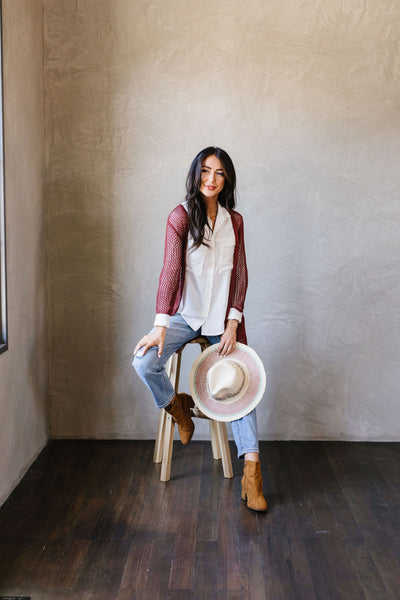 Cast Your Net Cardigan In Deep Rust