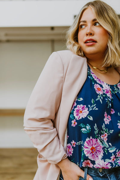 Chic In Pink Ruched 3/4 Sleeve Blazer