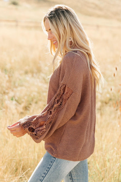 Chloe Lace & Drape Sweater in Coco