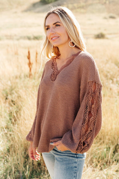 Chloe Lace & Drape Sweater in Coco