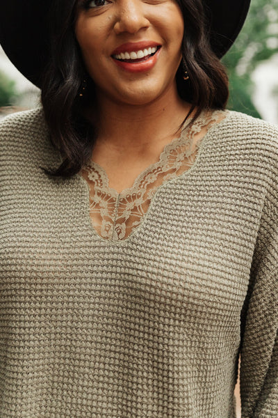 Chloe Lace & Drape Sweater in Olive