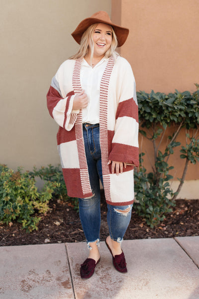 DOORBUSTER Chunky Patterns Cardigan in Rust