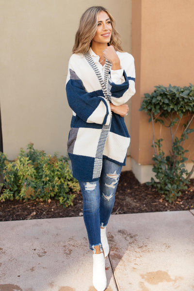 Chunky Patterns Cardigan in Teal