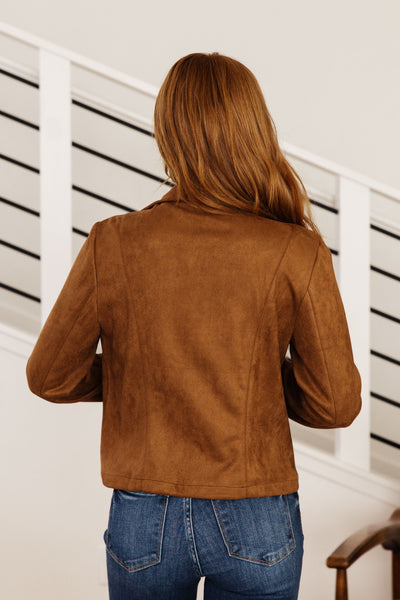 Clara Faux Suede Moto Jacket in Camel