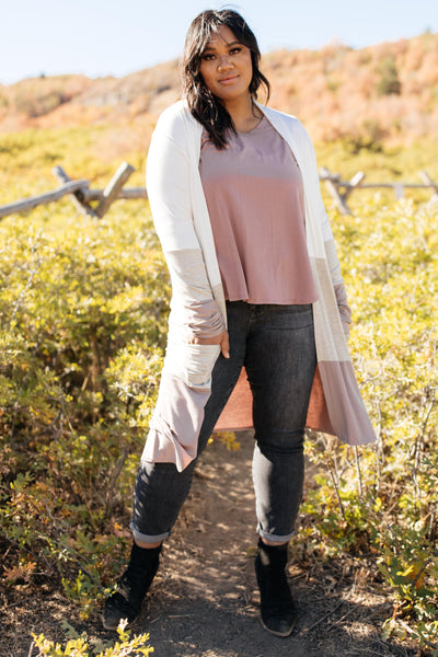 DOORBUSTER Clarissa Striped Cardigan in Mocha