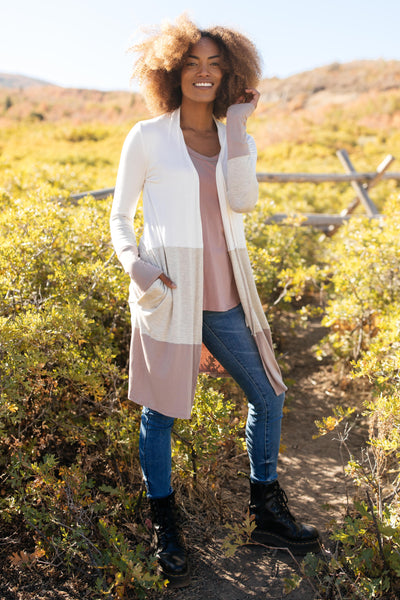 DOORBUSTER Clarissa Striped Cardigan in Mocha