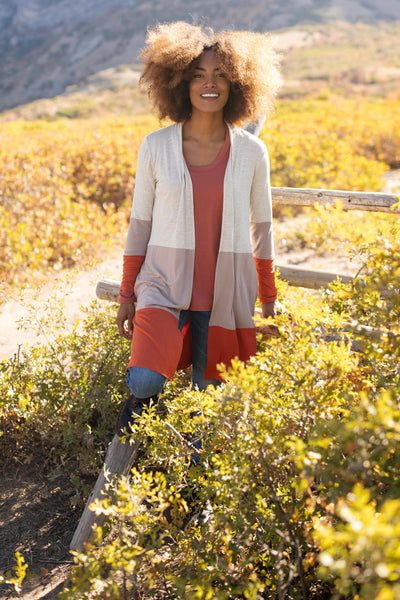 DOORBUSTER Clarissa Striped Cardigan in Paprika