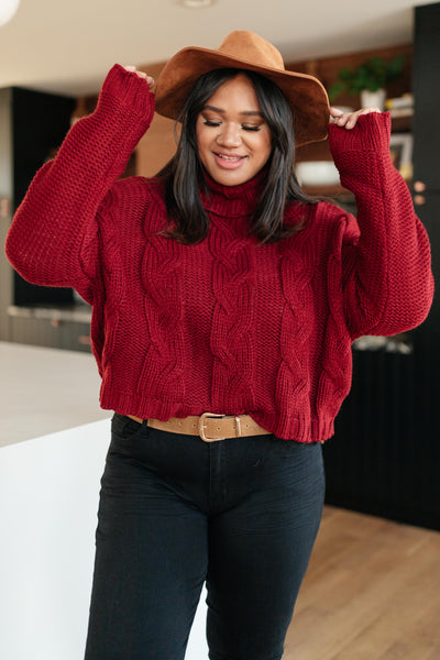 Classic Cable Knit Sweater in Cranberry