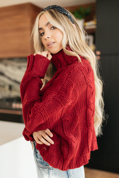 Classic Cable Knit Sweater in Cranberry