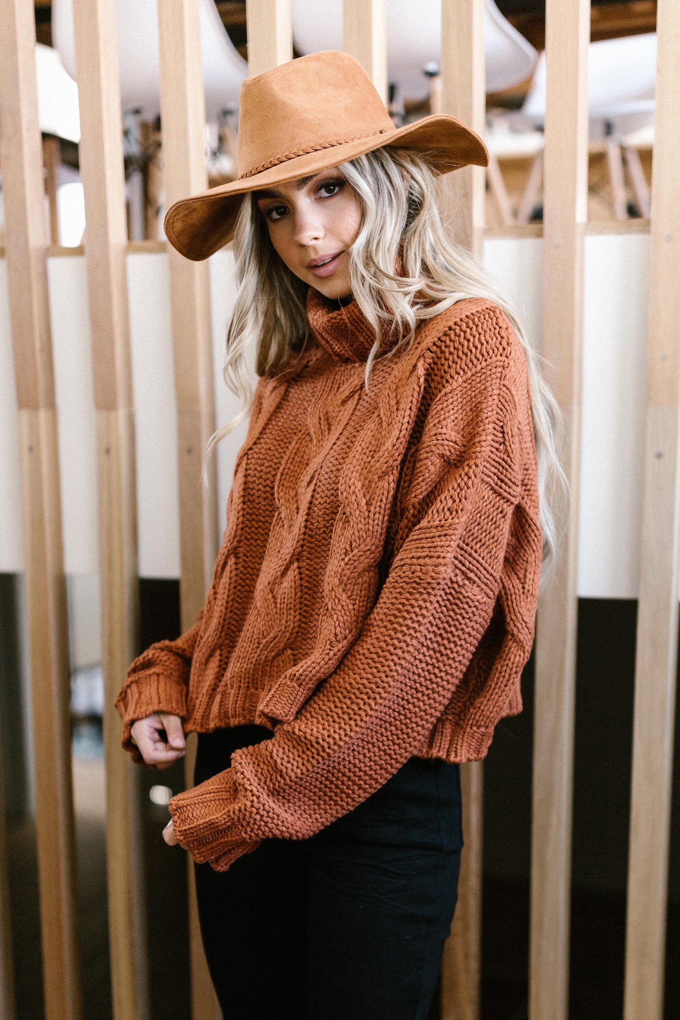 Classic Cable Knit Sweater in Ginger Spice