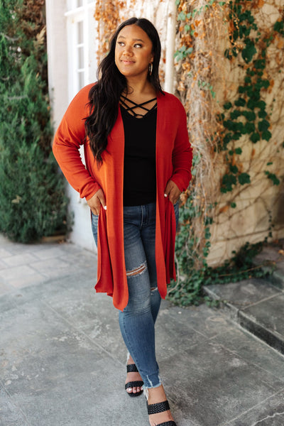 Coastal Town Cardigan in Dark Coral