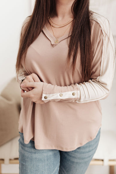 Coffee Date V Neck Top In Taupe