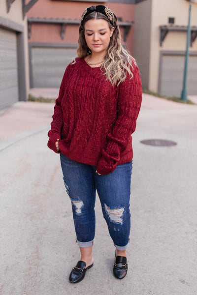 Cozy Cropped Sweater in Cranberry