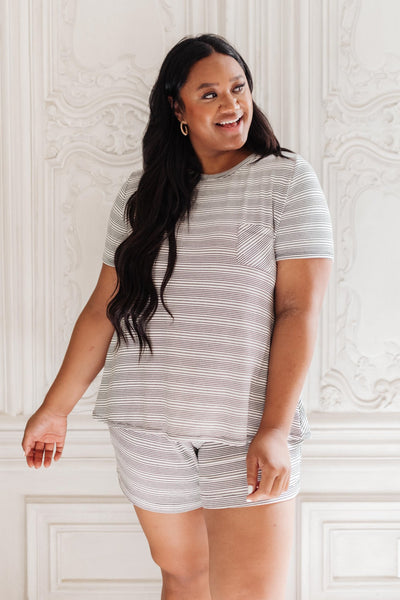 Cozy In Stripes Top in Gray