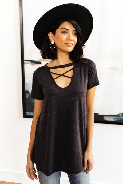 Criss-Cross Boss Tee in Charcoal