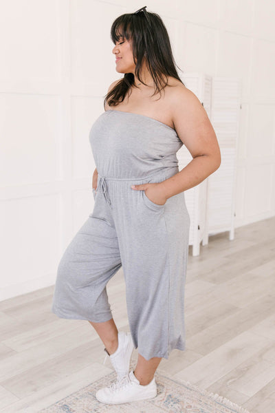 Cropped Tube Top Jumpsuit In Heather Gray