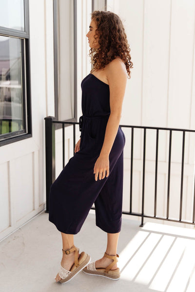 Cropped Tube Top Jumpsuit In Navy