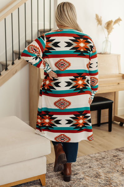 Desert Winter Aztec Print Long Cardigan