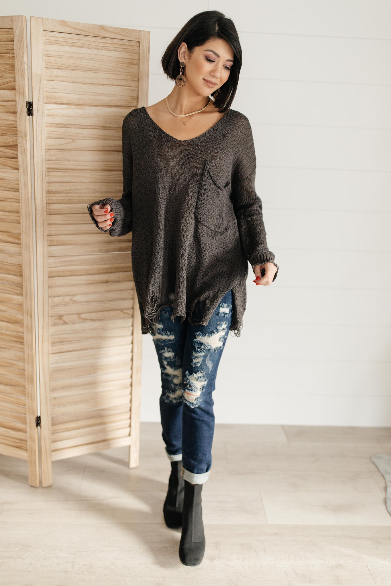 Distressed and Proud Sweater in Black