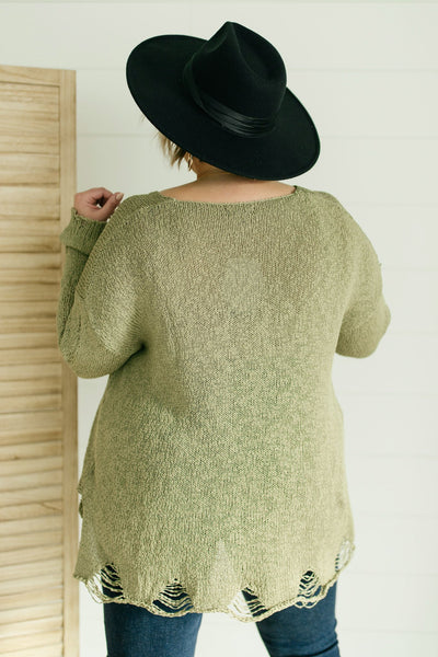 Distressed and Proud Sweater in Moss