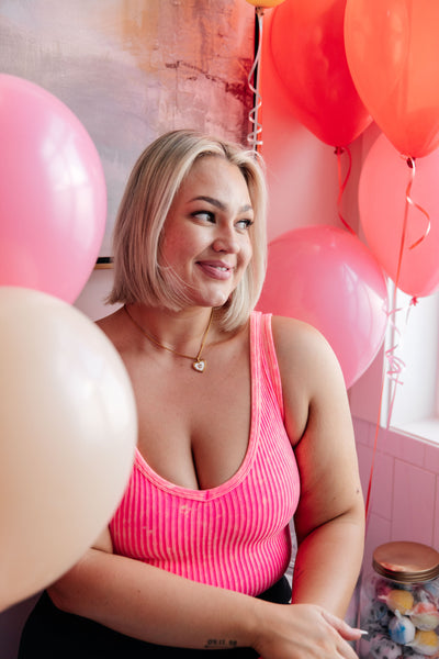 Effortless Reversible Mineral Wash Ribbed Tank in Neon Coral