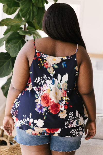 Elegant Floral Camisole In Navy