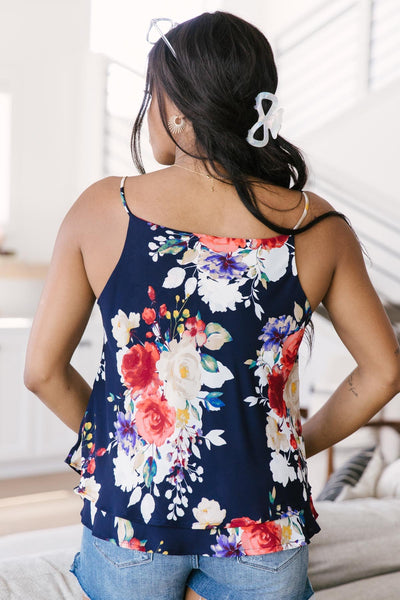 Elegant Floral Camisole In Navy