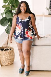 Elegant Floral Camisole In Navy