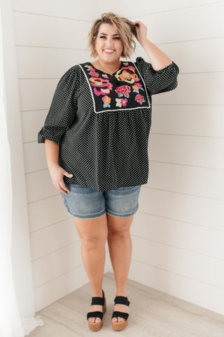 Embroidery and Dots Blouse in Black