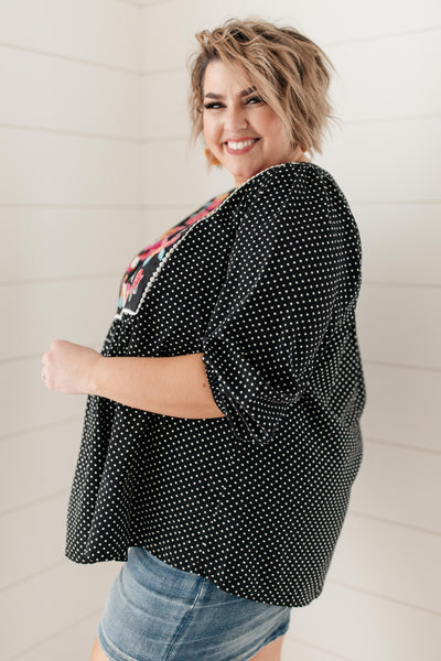 Embroidery and Dots Blouse in Black