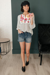 Embroidery and Dots Blouse in Ivory